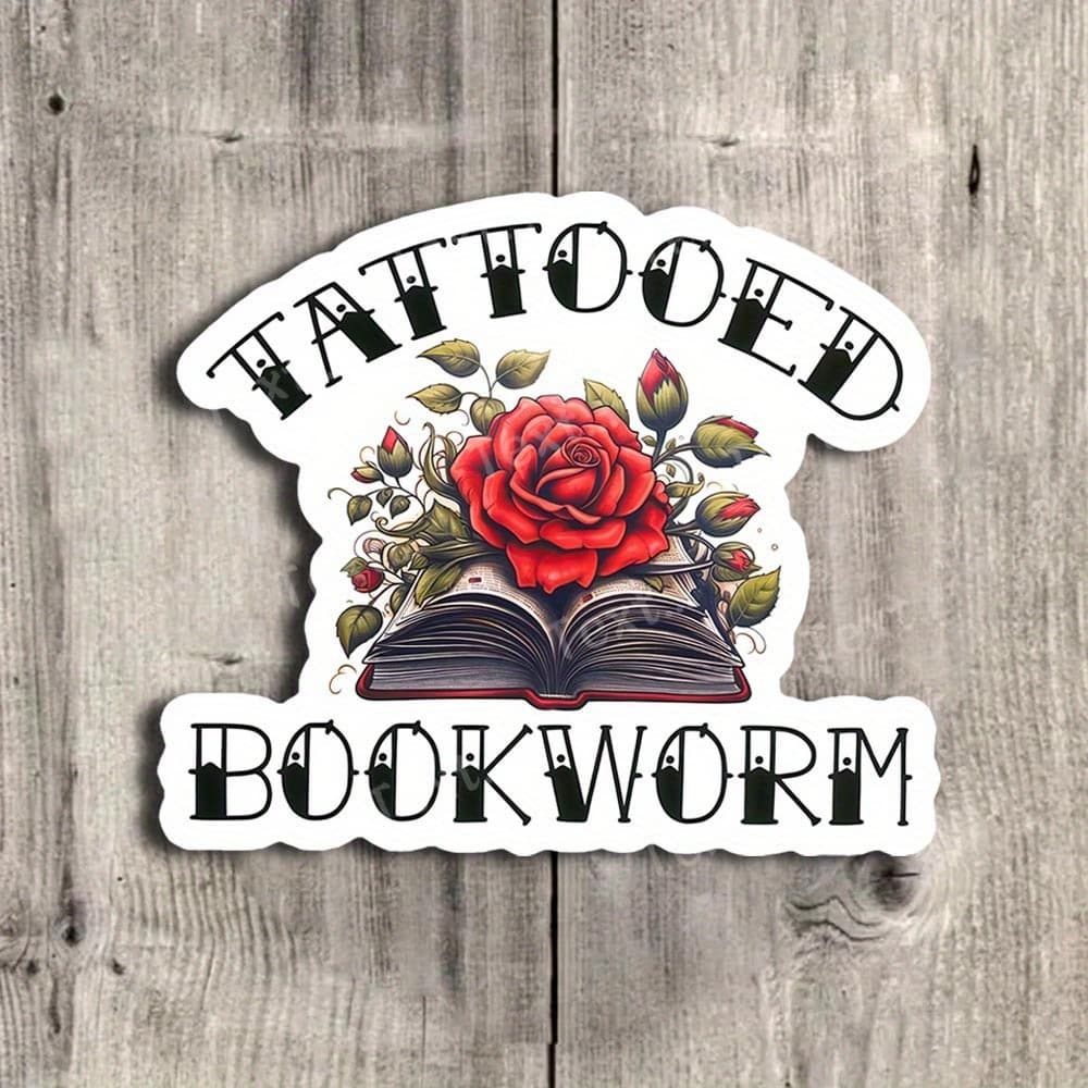 TEMU Tattooed Bookworm" 3-inch Vinyl Sticker - Ideal For Laptops, Water Bottles & More | Perfect Gift For Book Lovers & Tattoo Enthusiasts | Durable, Reusable Decal