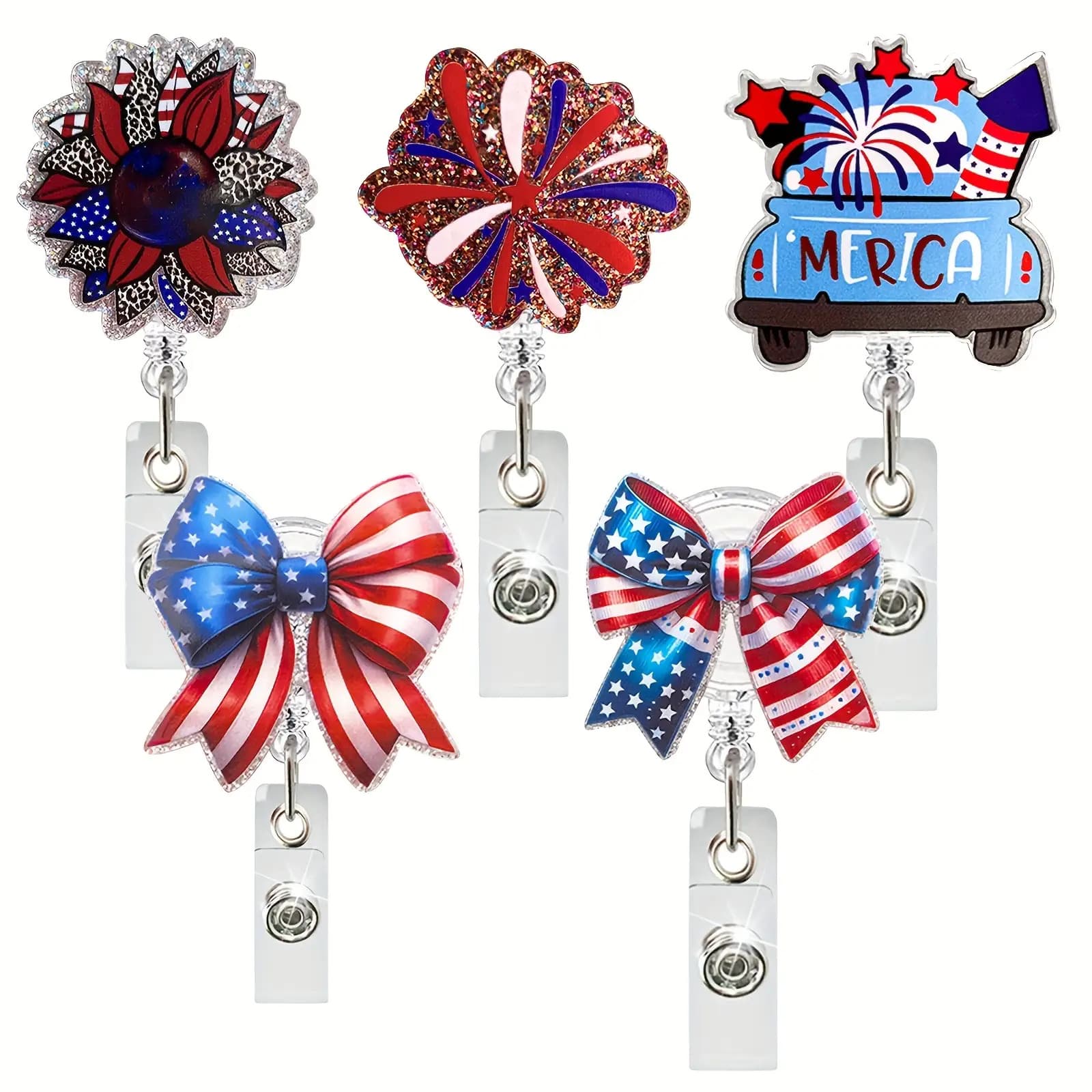 TEMU 2d 2d Flat Acrylic Patriotic Nurse Badge Lanyard, July 4th Sunflower And Fireworks Design, 24-inch Thickened Expandable Cord, Durable Acrylic Material, Suitable For Medical Professionals, 2d Flat