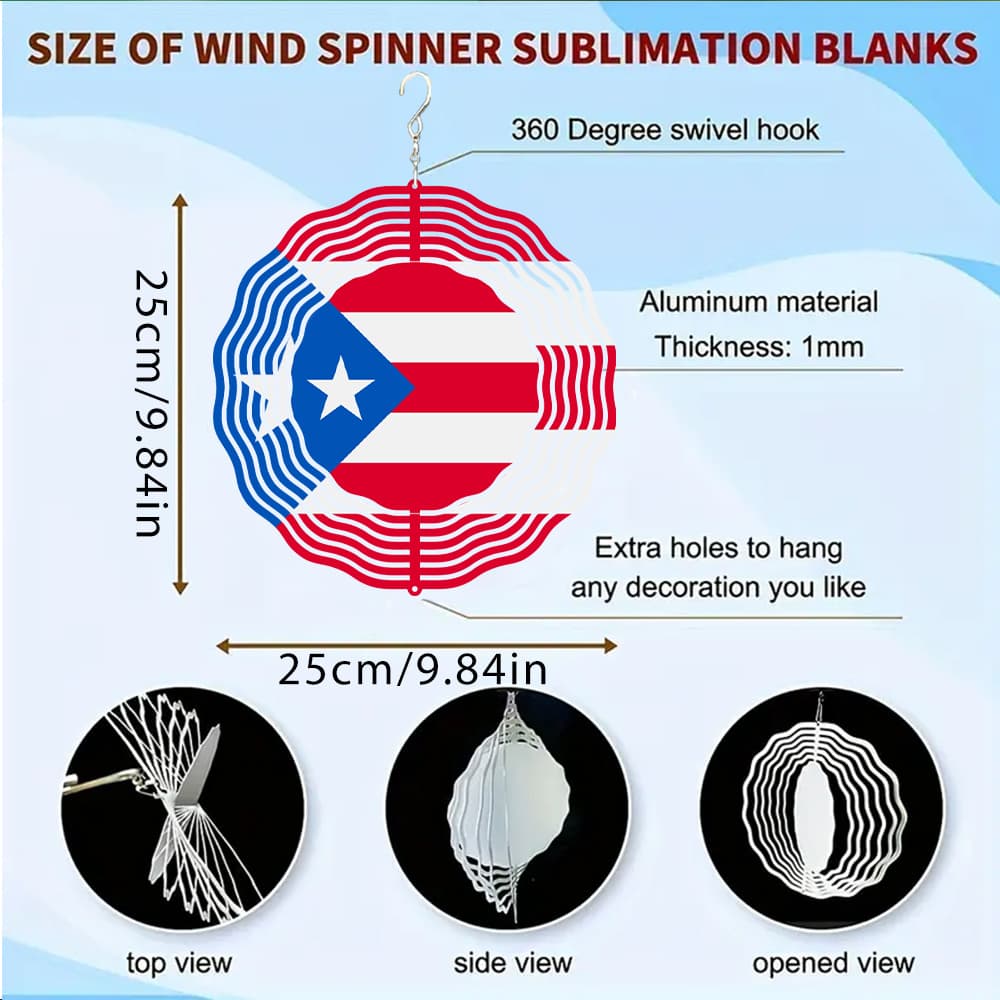 TEMU 3d Puerto Flag Rotary Wind Chime