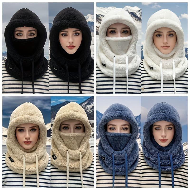 TEMU 4pcs Upgraded Thick Winter Plush Face Mask - Elastic Drawstring Closure, Lightweight And Warm For Cycling, Skiing, Outdoor Sports