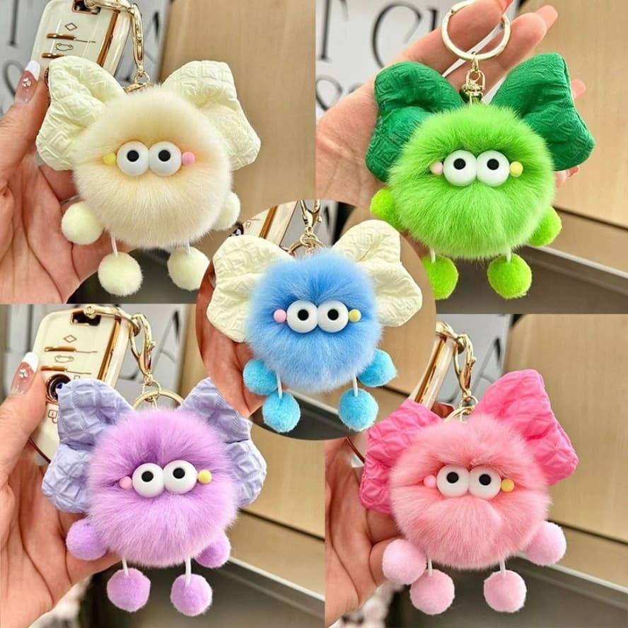 TEMU 5pcs Cute Bow Coal Ball Spirit Backpack Charm + Car Keychain Pendant Gift For Girlfriend Easter Present