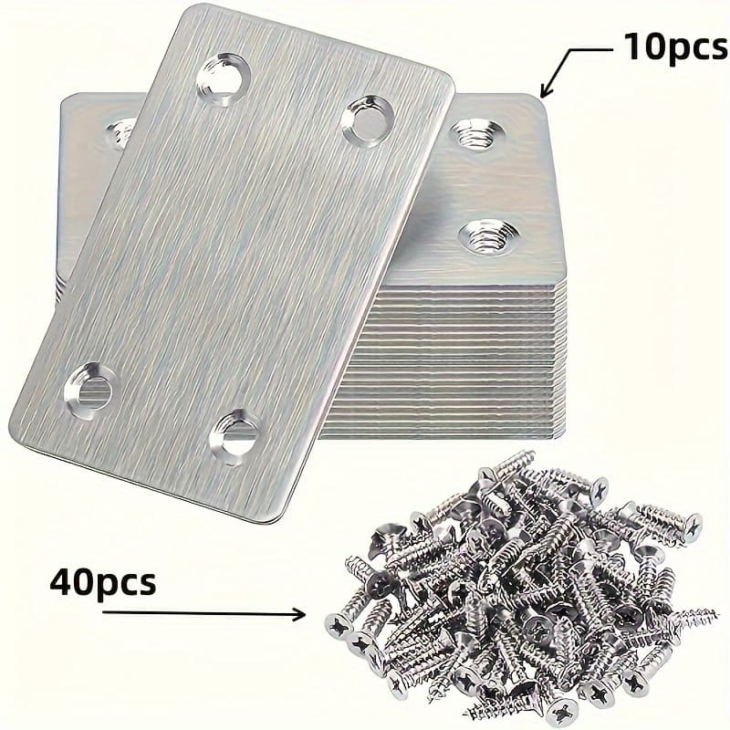 TEMU 50pcs Stainless Steel Heavy Duty Furniture Reinforcement Brackets- Corner Braces, Flat Brackets, Rust- Resistant Diy Hardware Kit For Cabinet/ Shelf/ Bed Frame/ Bookcase/ Wardrobe Assembly