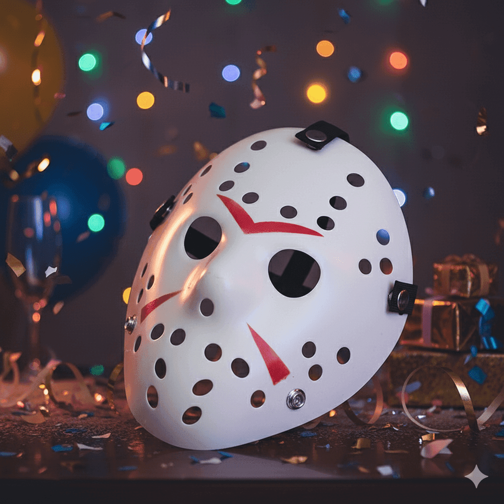 TEMU 1pc Spooky Hockey Mask - Scary Design With Red Accents For . Perfect For Halloween, Costume Parties, Cosplay, Or Scary Pranks. Event And Scary Costume Accessory