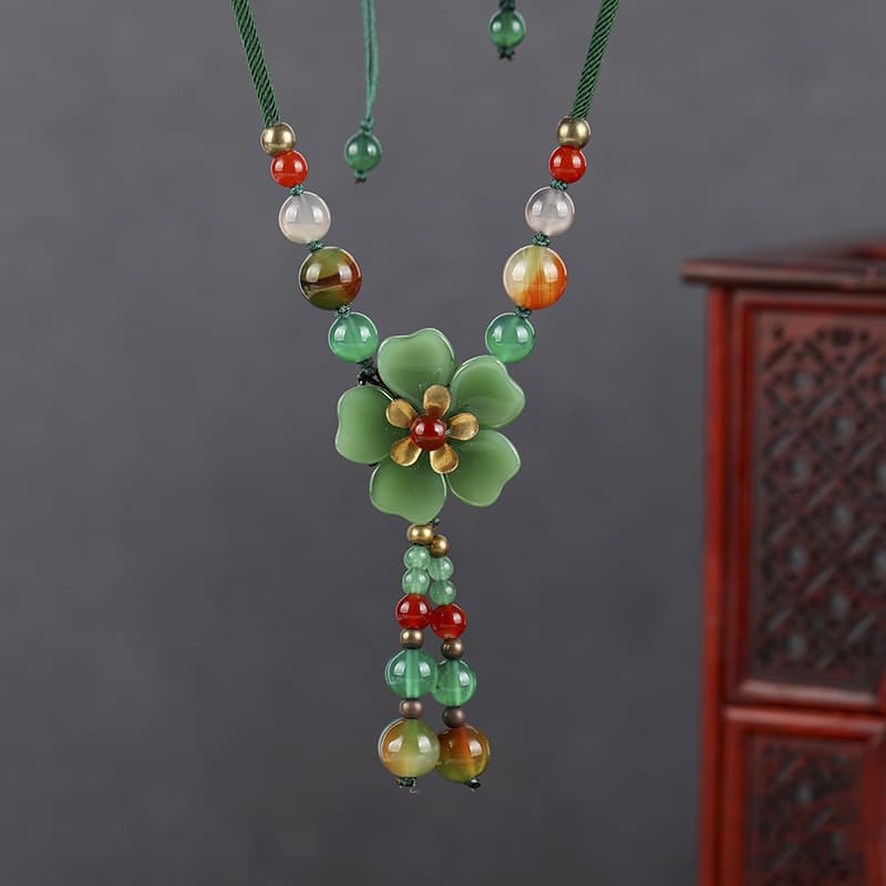 TEMU Ethnic Style Alloy Petal Agate Necklace, Vintage Simple And Fashionable Adjustable Necklace For Outfit Coordination
