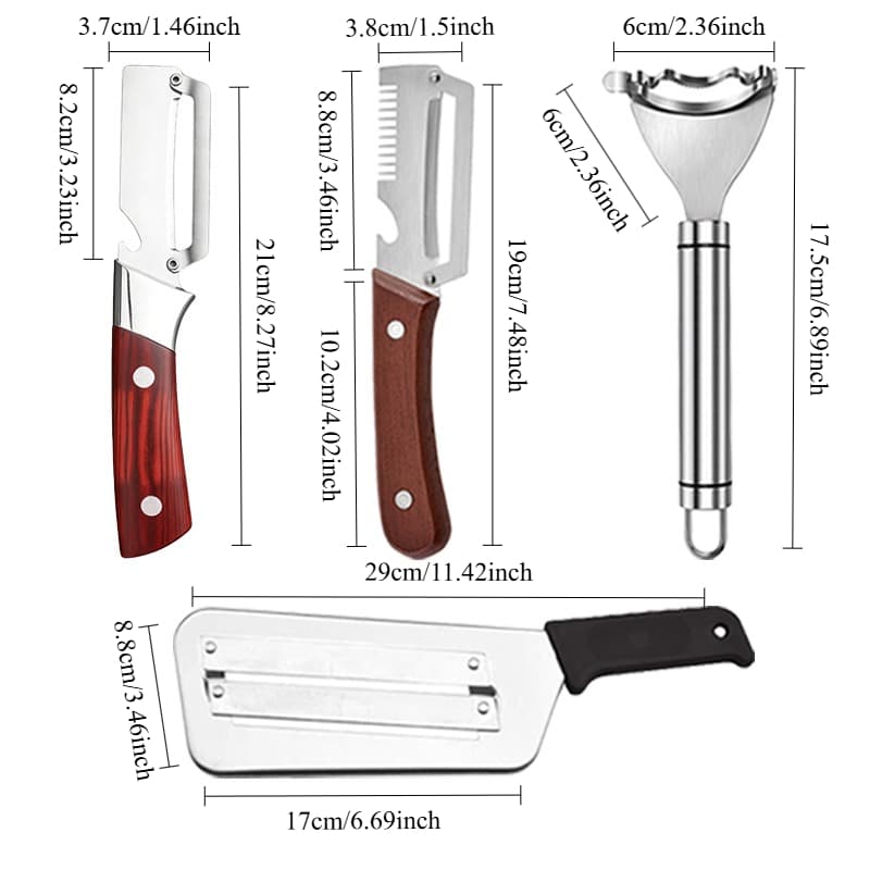 TEMU 4pcs Stainless Steel Kitchen Slicer & Peeler Set, Multifunctional Vegetable Fruit Peeling Tools With Wooden Handle, Cabbage , Corn Stripper, Julienne Cutter For Food Prep