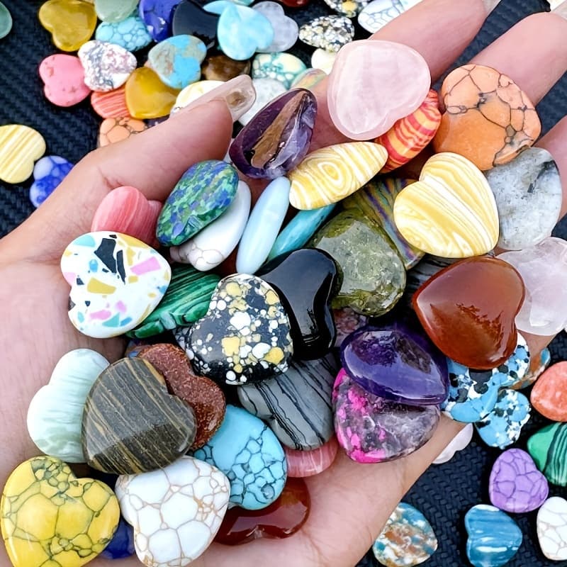 TEMU 30pcs Elegant Hand-carved Heart-shaped Stone Set In Colors, Suitable For Home Decoration, Fountain Decoration, And Aquarium Decoration