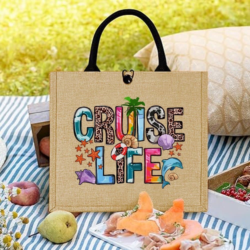 TEMU Funny Quotes Tote Bag With English , Featuring A Large Capacity Jute Bag For Cruise Life, Perfect For Outdoor Picnics, Parties, Travel, And Shopping