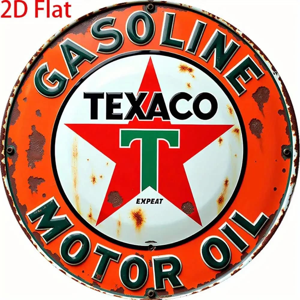 TEMU 2d Flat - Vintage Texaco Gasoline Metal Sign - 20.32x20.32 Cm Round Aluminum Wall Art, And White Decor, Suitable For Home, Kitchen, Bar, Café, Garage, Garden, Wall Decoration | | Round Metal Sign