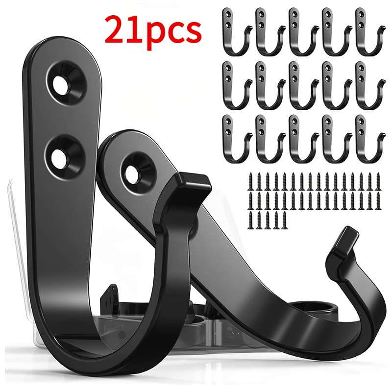 TEMU 21pcs Heavy-duty Metal Iron Hooks- Includes 7 Wall Hooks And 14 Screws, - Industrial Display Hooks Suitable For Home And Office Decorative Hardware, Comes With Mounting Screws