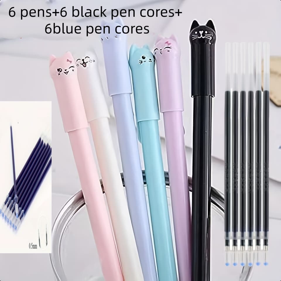 TEMU 18pcs Set Of Creative Cartoon Cute Tail-wagging Cat Gel Pens, Black Ink Pens, Signature Pens, Student Stationery Gel Pens