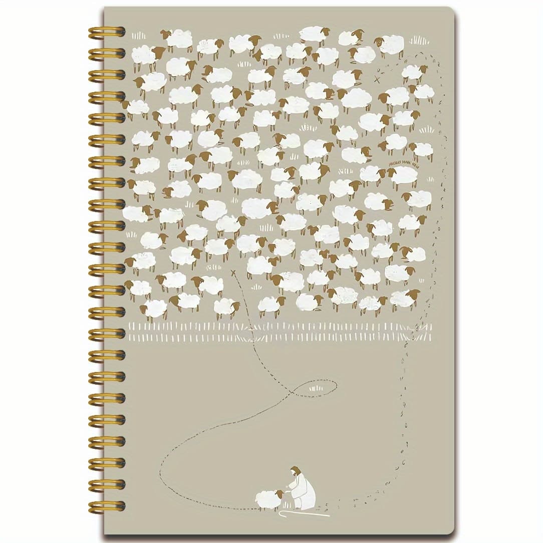 TEMU Christian Spiral Notebook Featuring And 99 Sheep - A5 Dimensions Of 5.5x8.3 Inches, Containing 50 Pages With Designs, Perfect For Study And Office Use, A Spiritual Diary Intended For Church