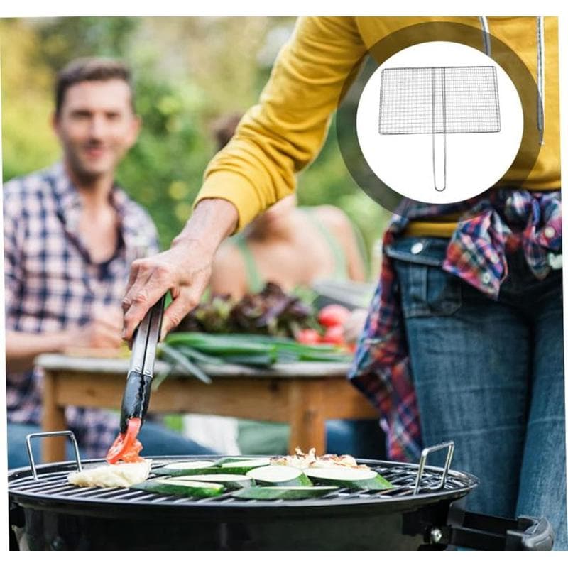 TEMU 2pcs Portable Stainless Steel Foldable Grill Baskets, Handle Flip-, For Grilling Seafood Veggies And Skewers, Essential For Camping And Outdoor Bbq