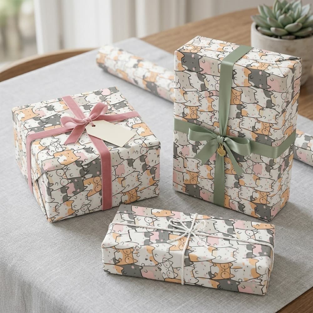 TEMU Cute Cat Wrapping Paper Roll, Cartoon Kitten Pattern Gift Wrapping Paper, Suitable For Birthdays, Parties, Crafts, Holiday Gift Wrapping (43cm X 500cm/roll)