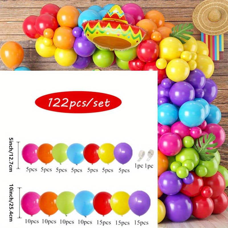 TEMU 122pcs Rainbow Balloon Arch Kit, Red, Yellow, Orange, Purple Balloons For De Mayo Party Decoration, Birthday Hawaii Parties, And Fiestas Decoration