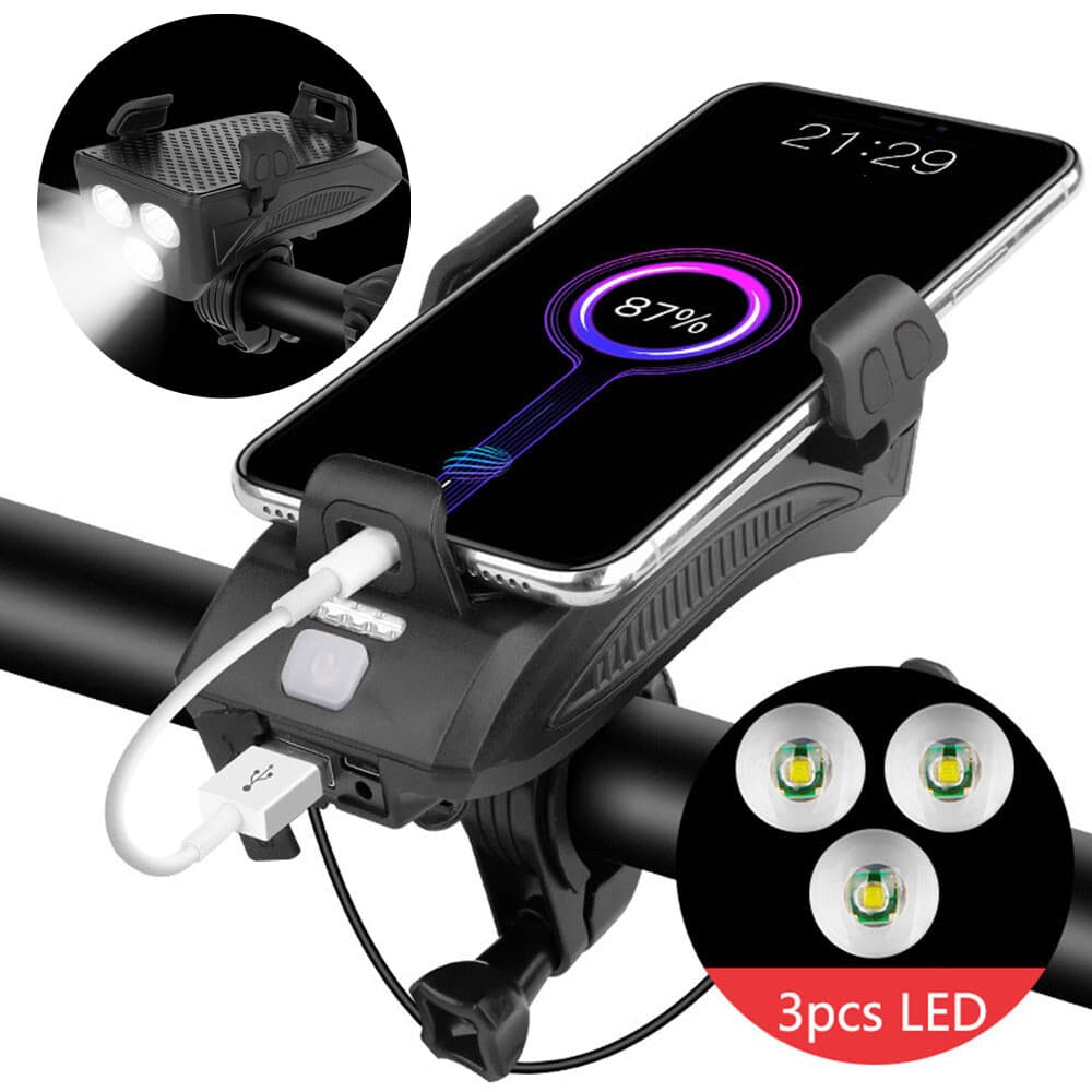 TEMU 40000lm Usb Rechargeable Bike Phone Mount Led Bike Headlight With Power Bank 3 Cycling Front Lamp Fits All Bicycles Power Bank And Phone Holder, Without Battery