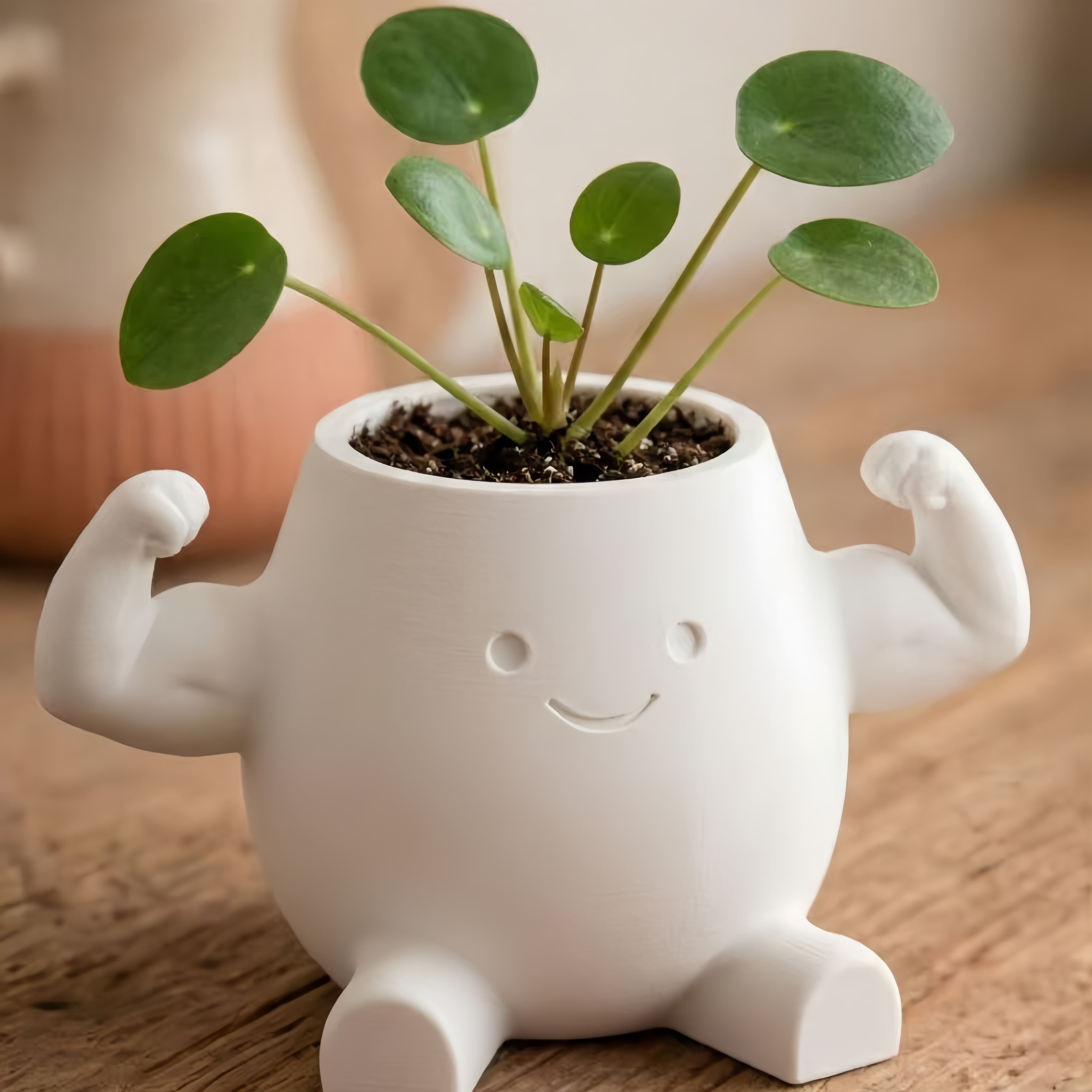 TEMU Cute Character Flowerpot Reading Companion Flowerpot Bicep Flowerpot Meditation Flowerpot A For Or Succulents, Serves As A Desktop Pen Holder, And Is A For