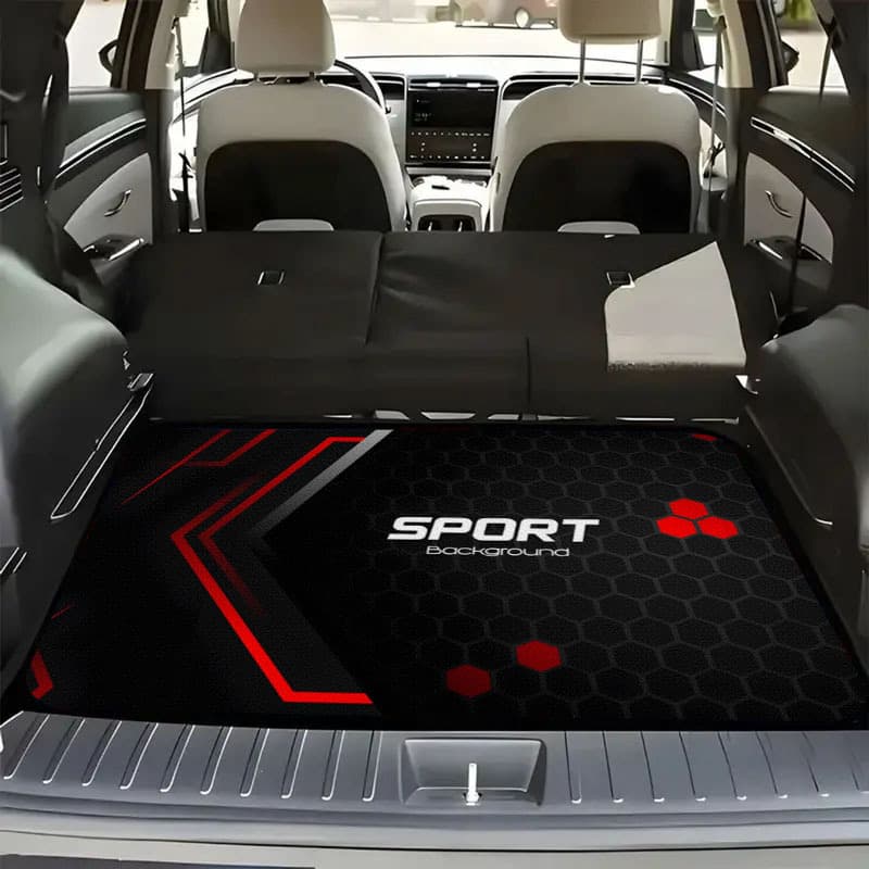 TEMU 1pc Sport Printed Car Trunk Mat - Durable Polyester Floor Liner, Safe And Practical, Suitable For , Lifting, And Secure Cargo Storage, Car Trunk Mat, Vehicle Interior Accessory
