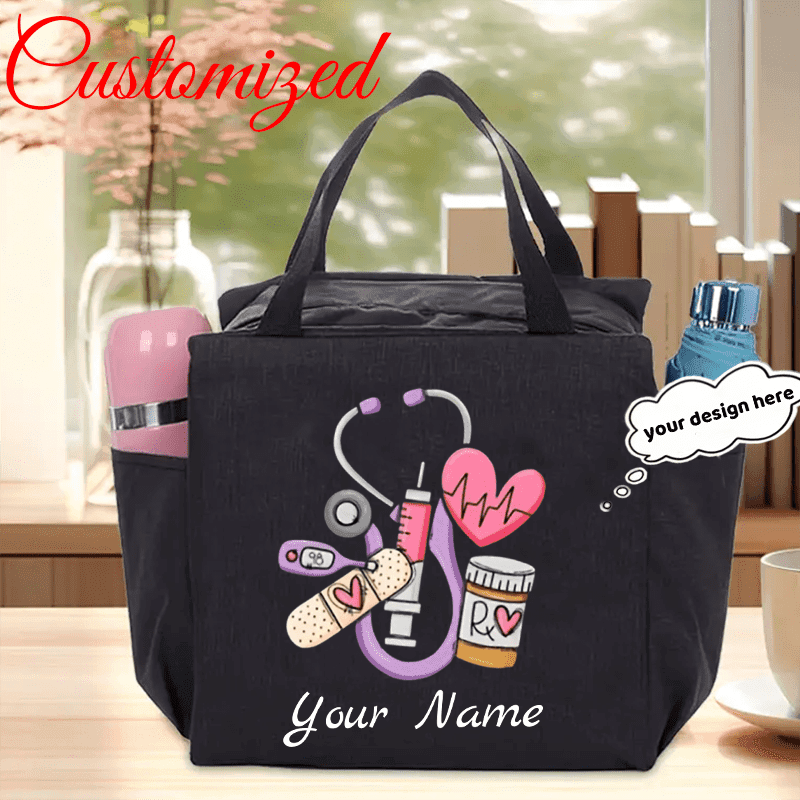 TEMU Customized Name Nurse Tote Bag | Reusable With , Zipper Closure, Multiple Pockets, Machine Washable, Lining - Ideal For Professionals, In Grey/pink/blue/black