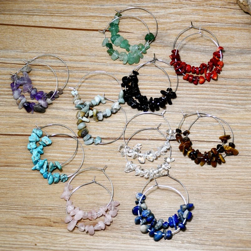TEMU 10 Pairs Irregular Natural Stone Hoop Earrings, Bohemian Earrings Set, Jewelry For Summer & Music Festivals, Ideal For Gift-