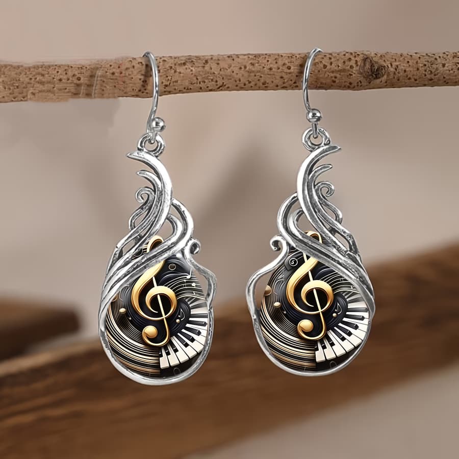 TEMU 2pcs Treble Clef & Piano Key Earrings - Musical Note Teardrop Pendant Dangle Earrings Suitable For Christmas, Valentine Gifts, Birthday, Casual Attire, Music-themed Jewelry For, Accessories