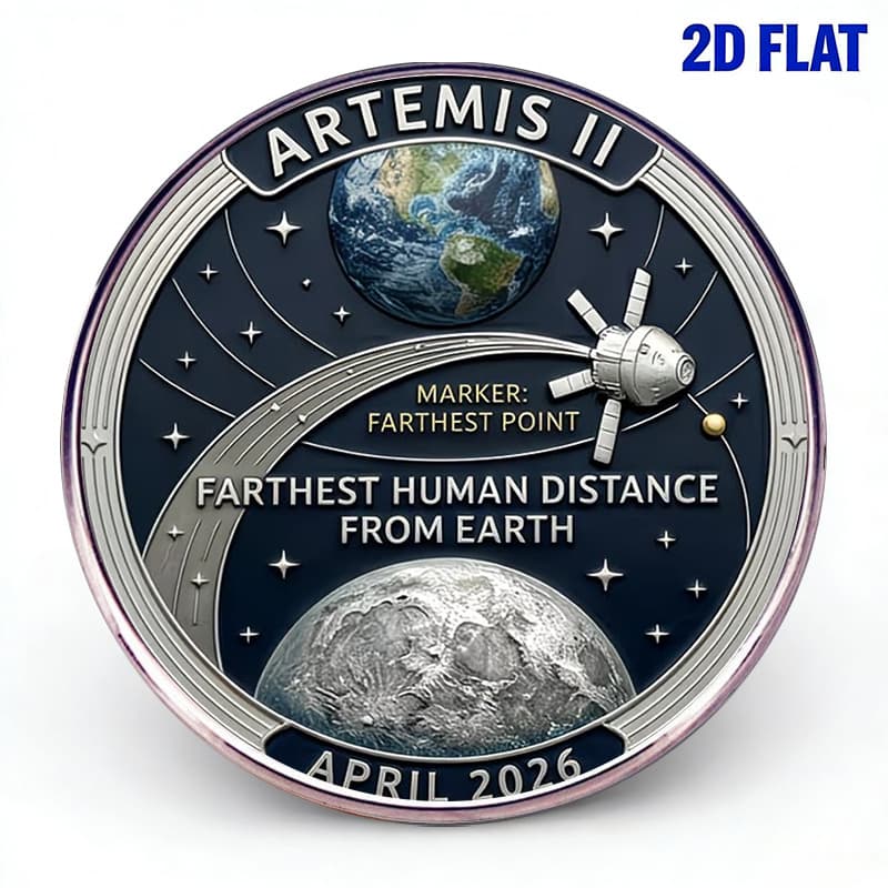 TEMU 2d Flat, 1pc, 2d Ii Human Distance Commemorative Stainless Steel Lapel Pin April 2026 Space Souvenir Moon Satellite , 2d Flat