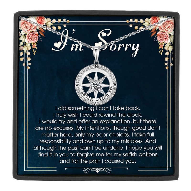 TEMU Sorry Gift, Gift For Her, Gift, Compass Necklace I'd Compass Pendant Necklace With Card & Box Gift