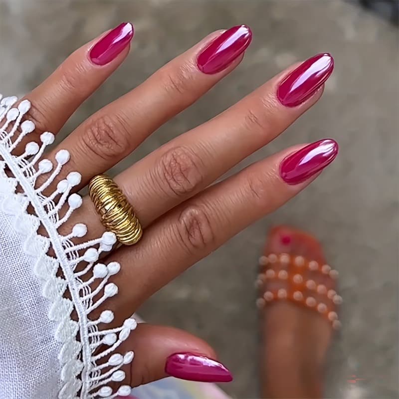 TEMU 48pcs Short Oval Press-on Nails Vibrant Rose Red Glossy End Reusable Artificial Nails With Jelly Glue & Nail File Fake Nails For Nails Additions Quick Manicure Solution