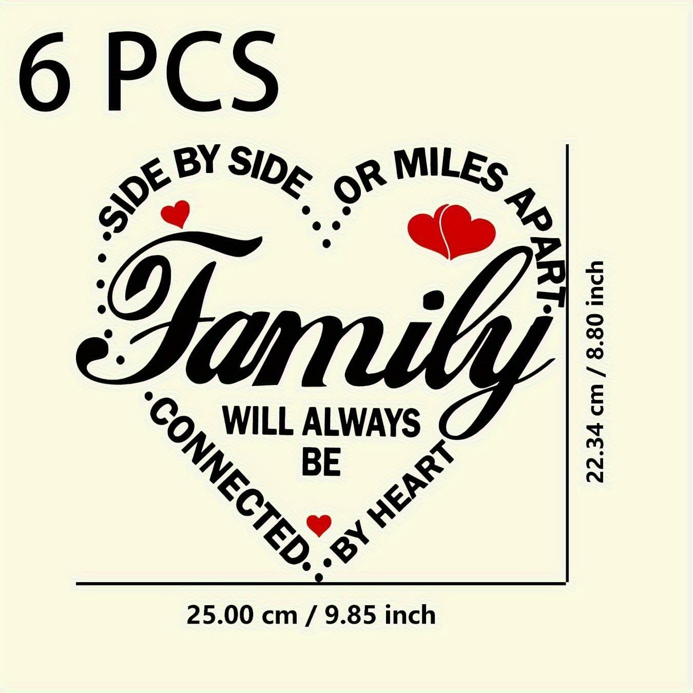 TEMU 6pcs Family Heart-shaped Heat Transfer Stickers- " " Red , Durable Plastic Heat Transfer Stickers, Suitable For Decoration On T-shirts, Sweatshirts, Jeans, Canvas Bags, Backpacks, And Pillows,