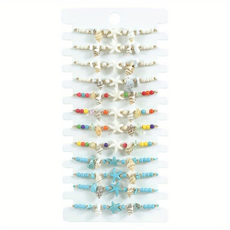 TEMU 12pcs Starfish And Shell Beaded Bracelet Set Romantic Sister Gift