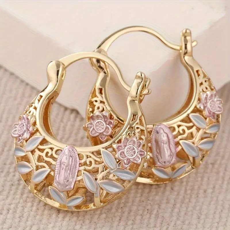 TEMU Vintage Boho Hoop Earrings With Floral Details Christmas Gift Ready Versatile For All Daily Wear Jewelry