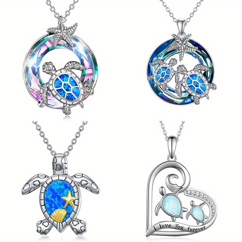 TEMU 4pcs/set Elegant, Fashionable, And Colorful Round Turtle Pie Stars, 2 Pie Stars, 2 Love Turtle Pendants, Necklaces, Valentine's Day Anniversary Gifts, Birthday Parties, Jewelry, And Day Gifts