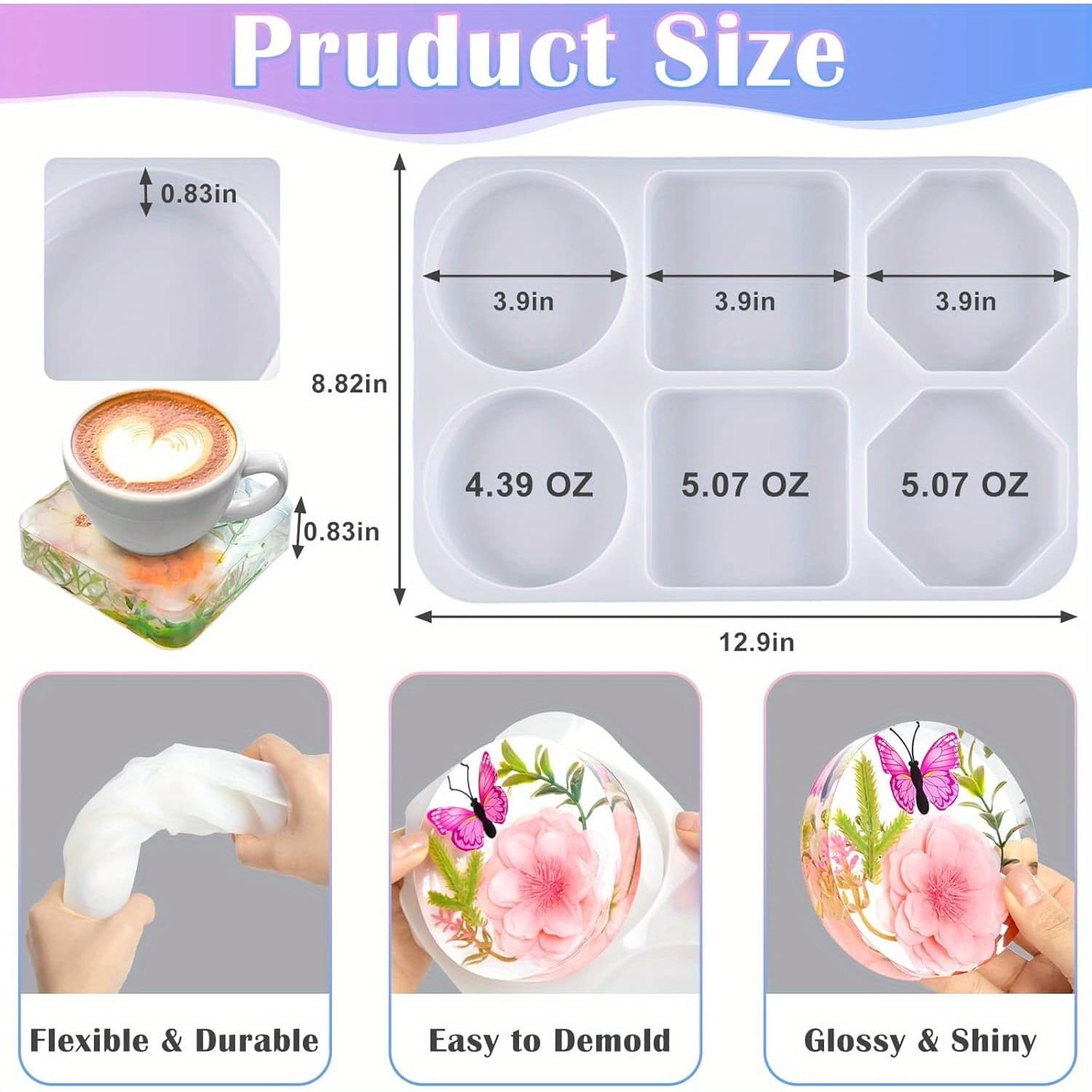 TEMU Silicone Molds For Resin Casting In Shapes Like Octagon, Round, And Square, Designed For Art And Flower Preservation