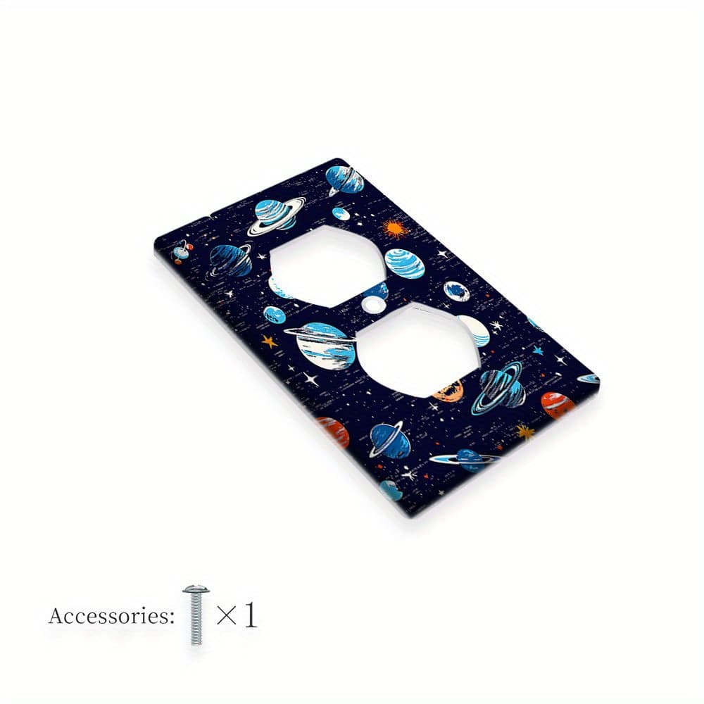 TEMU 1pc Space-themed Vintage Outlet Wall Plate - Decorative With Planet & Rocket Design For Bedroom, Kitchen, And Living Room, Room Accent | Spacethemed Decor |