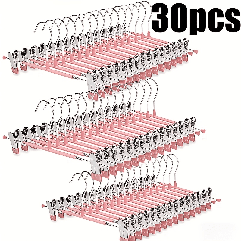TEMU 30 Adjustable 12-inch Stainless For Pant Hangers, Suitable For Pants, Skirts, And Clothing, Featuring Space-saving Metal Hooks, A Polished Surface, And Durable Coated Clips For Secure Holding