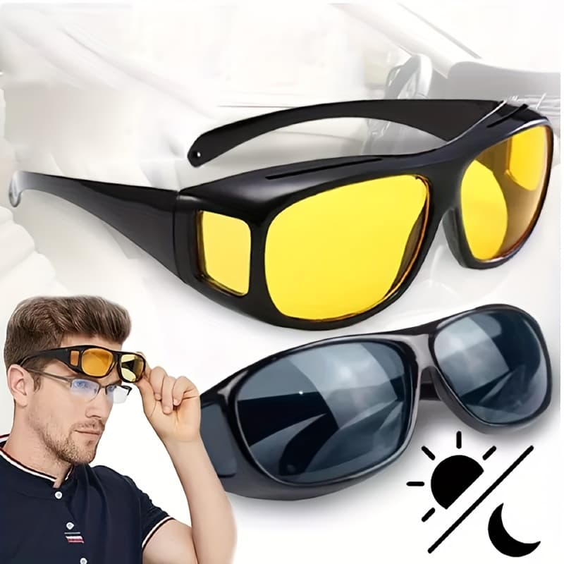 TEMU 2pcs Set Night Vision Driving Glasses Anti Glare For Men Women Hd Day Night Use Sporty Eyewear