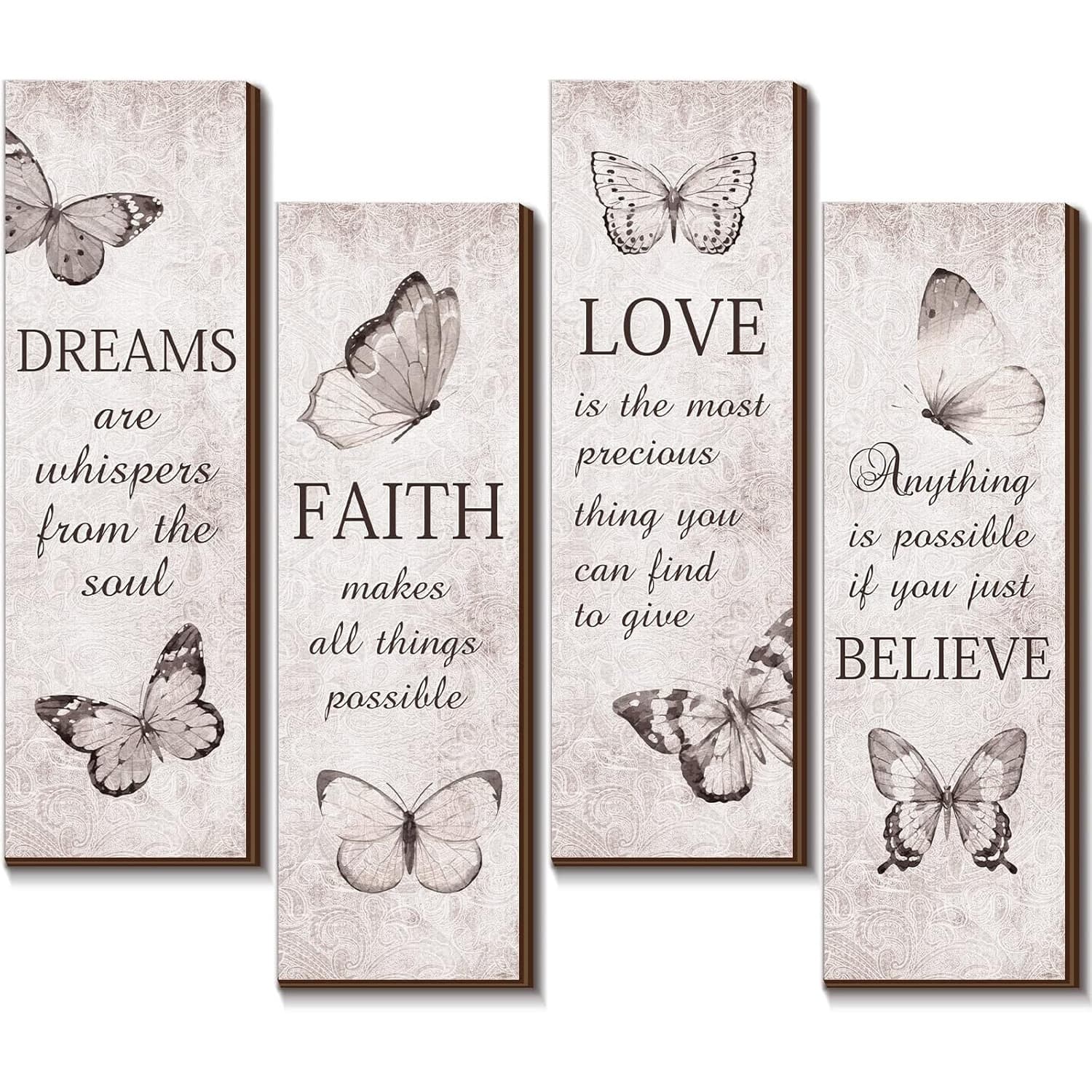 TEMU 4pcs Wall Decor 11 X 4 Inch Believe Faith Inspirational Quote Wooden Sign Wood Bathroom Decor For Home Wall Bathroom Bedroom Decorative Sign, Plaque