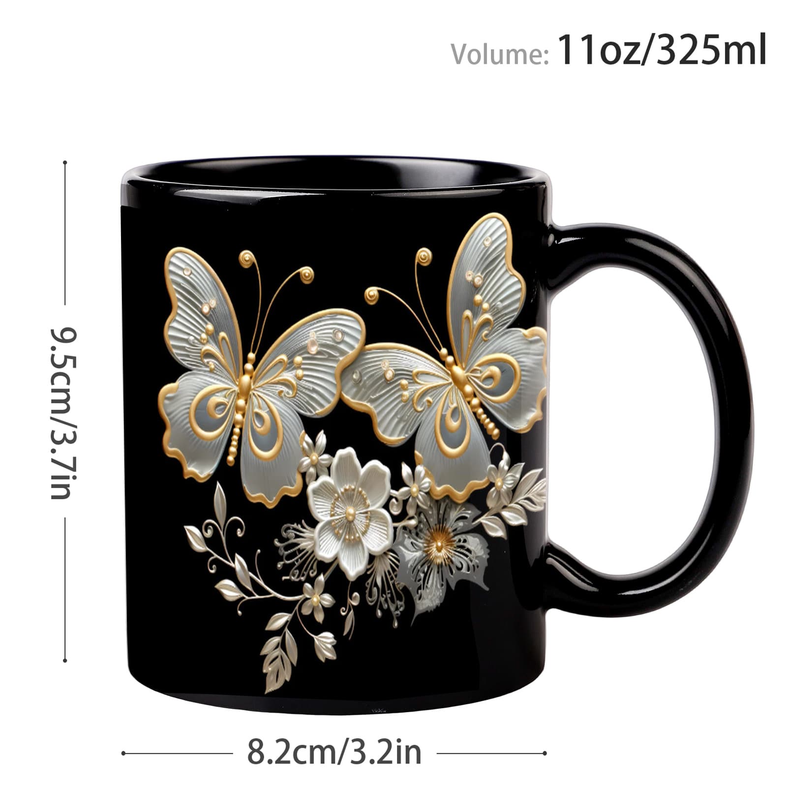 TEMU 1 11oz Black Ceramic Mug Featuring An Elegant , With Intricate Golden And Silver And Floral Patterns. An Ideal Gift For Men And Women, Use, Birthdays, Anniversaries