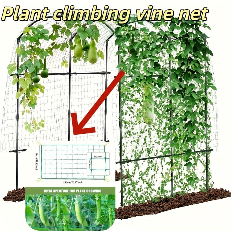 TEMU Heavy Duty Green Garden Climbing Net, Plastic Outdoor Climbing Plant Support Net, 4x4 Inch Mesh, Suitable For Fruits, Vegetables, Grapes, Beans, 27 Fibers