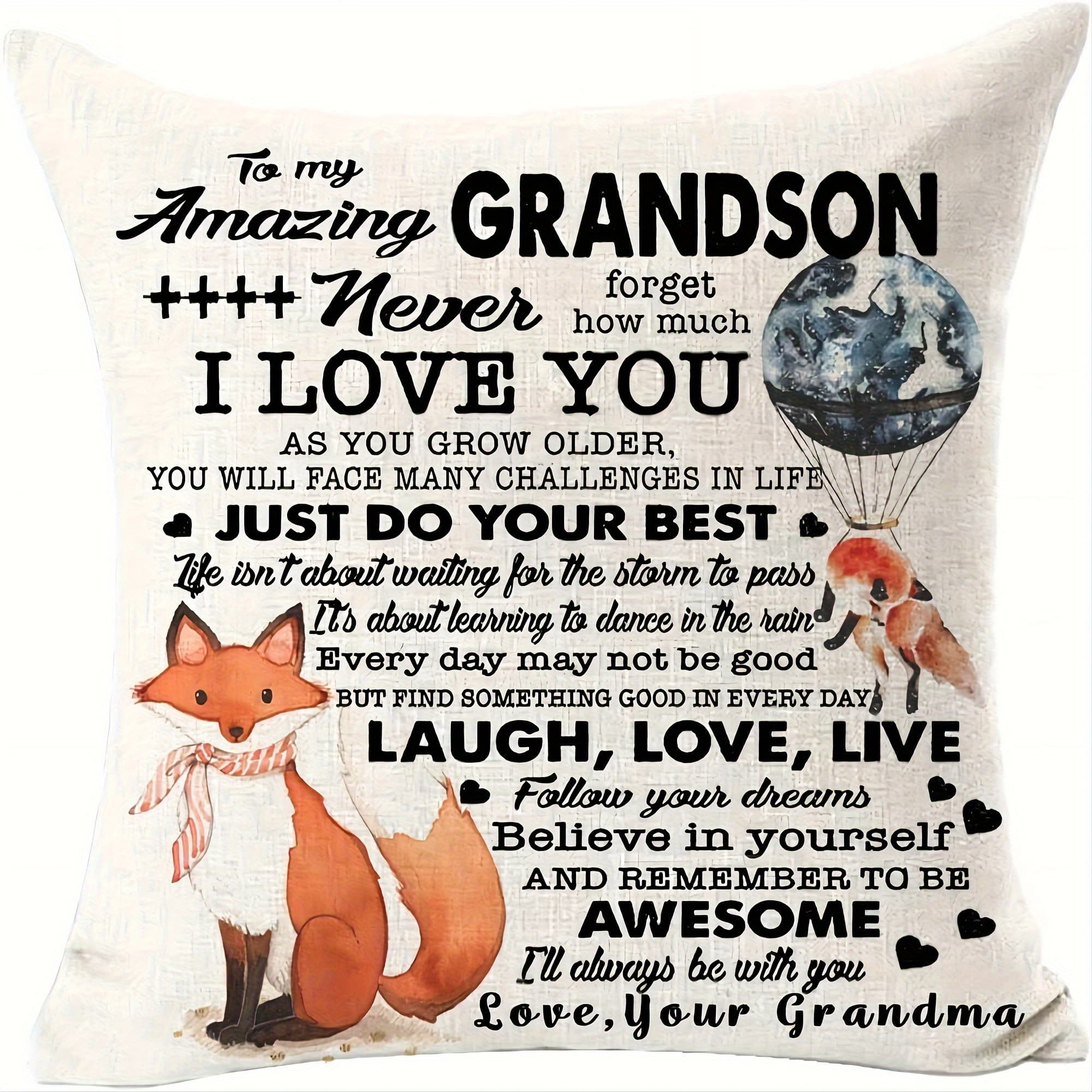 TEMU 1-pack Contemporary Grandson Themed Pillow Cover, 18x18 Inches, Soft 100% Polyester, Hand Wash , Zipper Closure, For Modern Living Room And Room Types