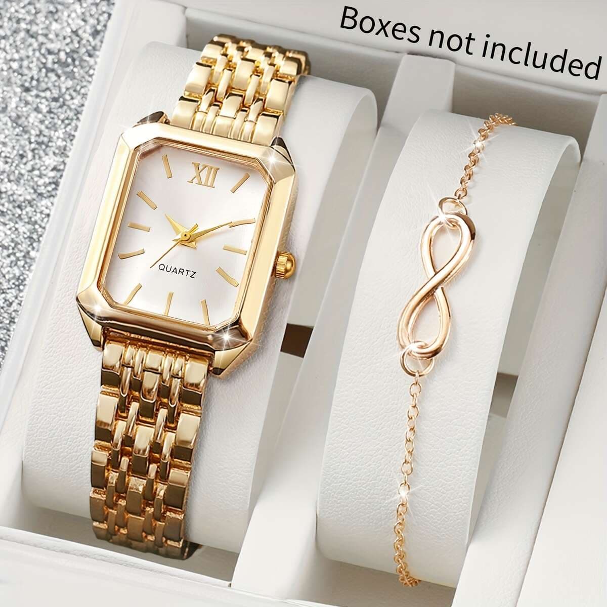 TEMU 2pcs/set Women's Gift Watch Casual Niche Square Scale Dial Business Fashion Quartz Watch And Bracelet (box Not Included)