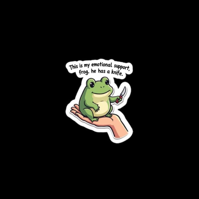 TEMU Humorous Emotional Support Frog Knife Sticker - Vinyl Decal, Mental Health Meme Gift, Quirky Decor, , Whimsical Art, Durable Decal, Funny Decal, Humor Lovers, Quirky