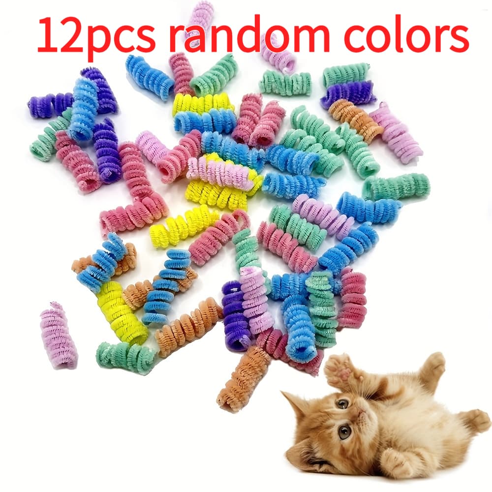 TEMU 12/24/36pcs Random Colors. Cute Cat Spiral Toys, Colorful Macaron-style Spiral Springs, Plush Indoor Toy Sets. Perfect For Kittens To Hunt And , Bringing And Daily Exercise
