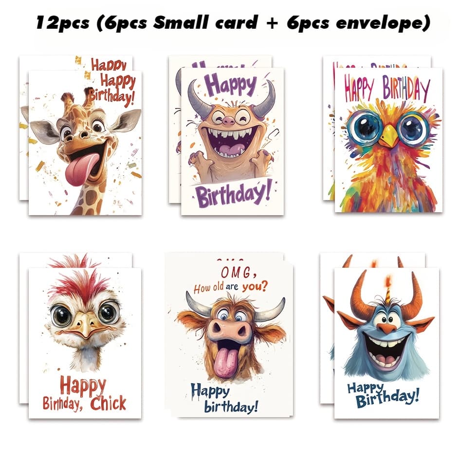 TEMU 12/24 Funny Animal Birthday And Thank You Card Set With Envelopes - Perfect For , Teachers, Coworkers, And Employees