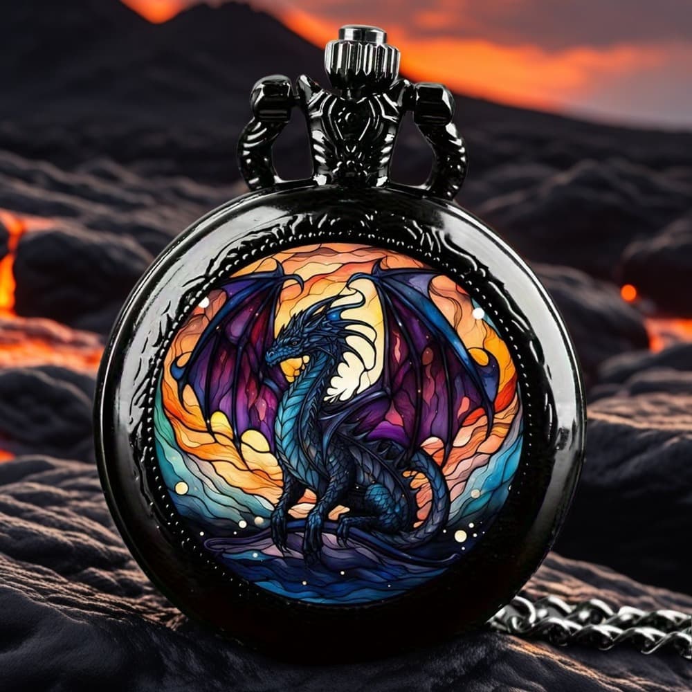 TEMU Elegant Cool Patterns Black Necklace Pocket Watch, Creative Dressing Watch, Halloween Style Jewelry, Unique New Year Christmas Birthday Halloween Gift