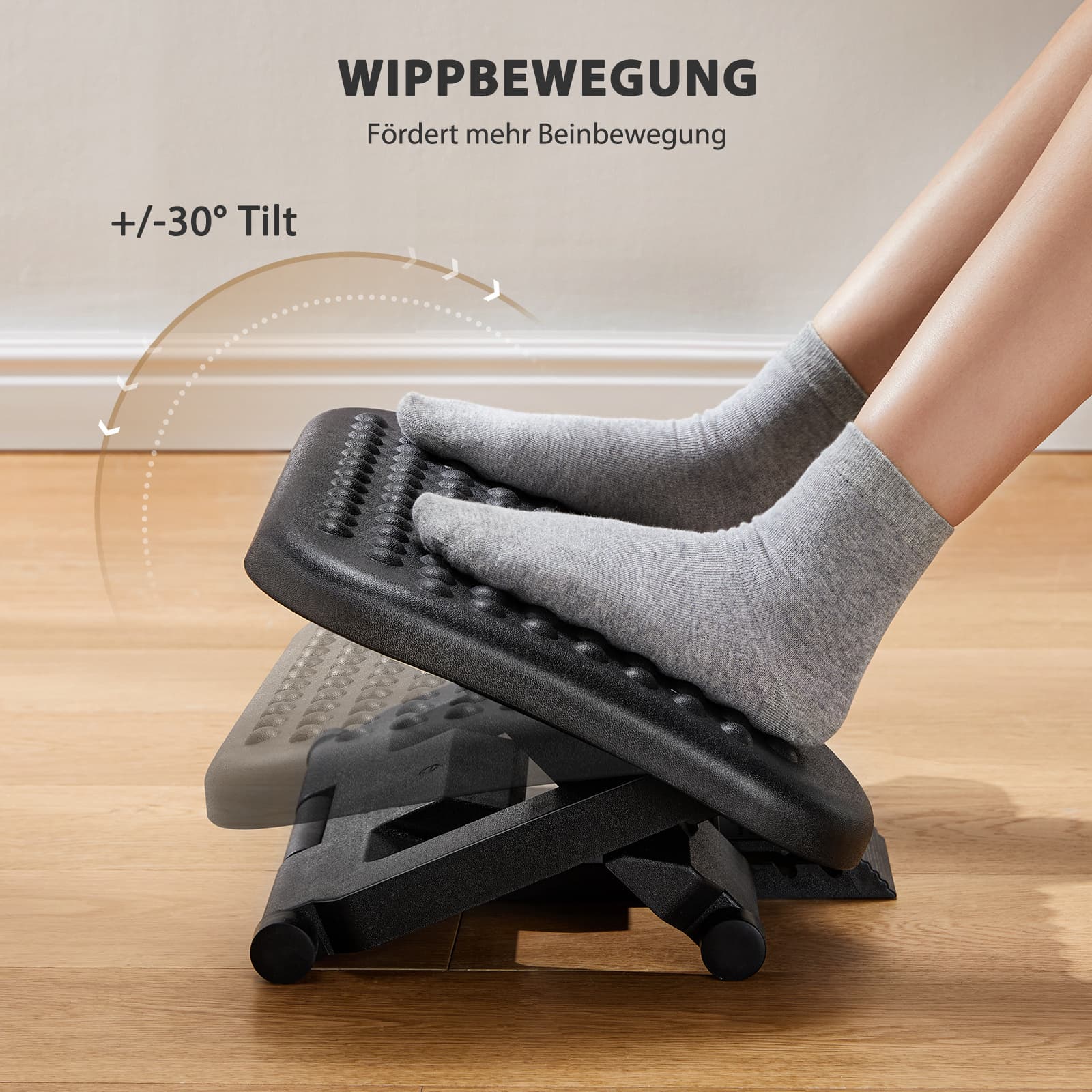 TEMU Adjustable Under-desk Footrest With Massage Wheels, Under-desk Footrest, Home Office Three-position Height And 30-degree Tilt Adjustable