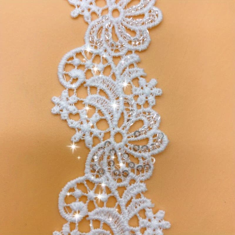 TEMU 2y Sequin Lace Water Soluble Polyester Embroidery Suitable For Clothing Shoes Hats Bags Packaging Ornaments Wedding Birthday Dress Up