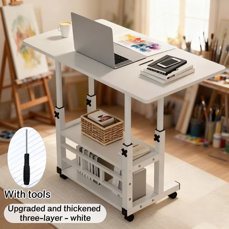 TEMU Newly Upgraded Three-tier Adjustable Rolling Drawing Table - Used Sitting Or Standing, Height And Angle Adjustable, 360° Lockable Casters, Three-tier Storage Space - Adjustable Drawing Table.