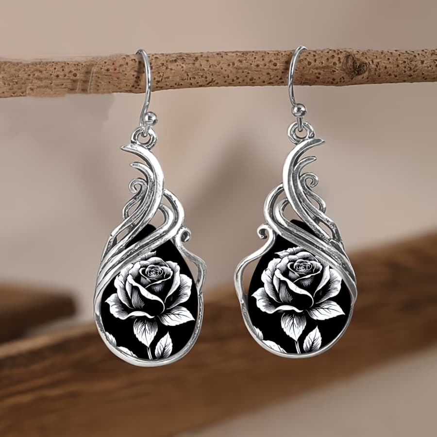 TEMU 2pcs Earrings For - Flower Teardrop Pendant Dangle Earrings With Botanical, Elegant Suitable For Christmas, Valentine' Gifts, Casual Attire, Jewelry Accessories (no Plating)