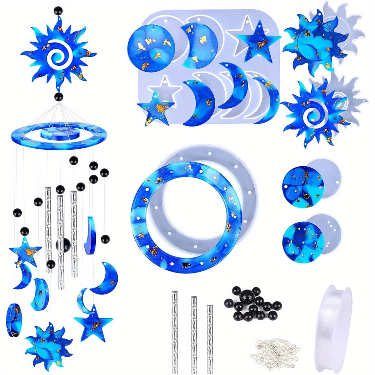 TEMU 63 Sun Moon Chime Resin Mold Kit, Epoxy Wind Chime Casting Mold Diy Wind Chime, Keychain Earrings Pendant Jewelry, Ramadan Decoration Eid Decoration