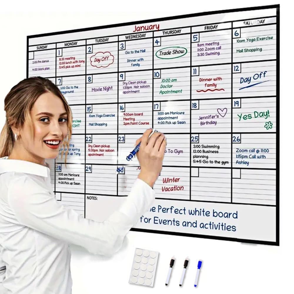 TEMU A3 Large Erasable Whiteboard Calendar | Reusable Monthly/ Weekly Grid Wall Planner For Office, Home & School | Includes Markers | Ideal For Family Schedules, Gym/ Yoga Plans, Shopping & Events
